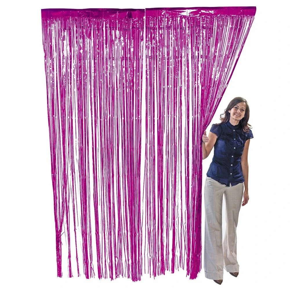 Magenta Pink Metallic Foil Fringe Curtain Party Backdrop Tinsel Doorway Decor‎